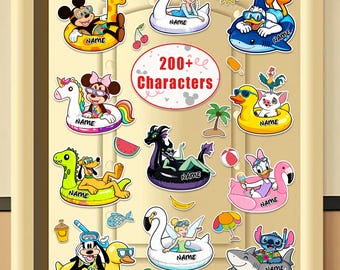 Imán personalizado con más de 200 personajes de Disney para crucero de verano, flotadores de natación de Mickey y sus amigos, decoración de puerta con personajes para flotadores de piscina, imán familiar