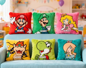 Personalized Mario Pillow, Custom Gaming Characters Pillow, Kids Alphabet Pillow, Personalized Mario And Friends Pillow, Birthday Gift