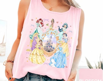 Comfort Colors Vintage Disney Princess Tank Top, Watercolor Castle Tank Top, Disneyland Princess Tank Top, Disneyworld Trip Tank Top