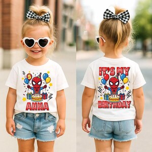 Camiseta vintage personalizada de Spiderman para cumpleaños de niño, camiseta de Disney Marvel Avengers, camiseta de Spiderman de Marvel, viaje de cumpleaños de Disney 2026, camiseta de Spiderman imagen 7