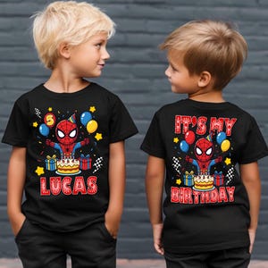 Camiseta vintage personalizada de Spiderman para cumpleaños de niño, camiseta de Disney Marvel Avengers, camiseta de Spiderman de Marvel, viaje de cumpleaños de Disney 2026, camiseta de Spiderman imagen 2