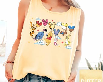 Comfort Colors Disney Winnie The Pooh Balloon Tank Top, Pooh Tank Top, Disney Trip 2026 Tank Top,Women Tank Top Tee,Disney Vacation Tank Top
