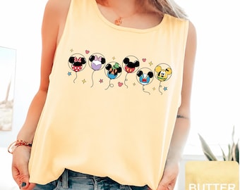 Comfort Colors Mickey and Friends Balloon Tank Top, Disney Mickey Balloons Tank Top, Mickey Minnie Balloon Tank Top,Summer Vacation Tank Top