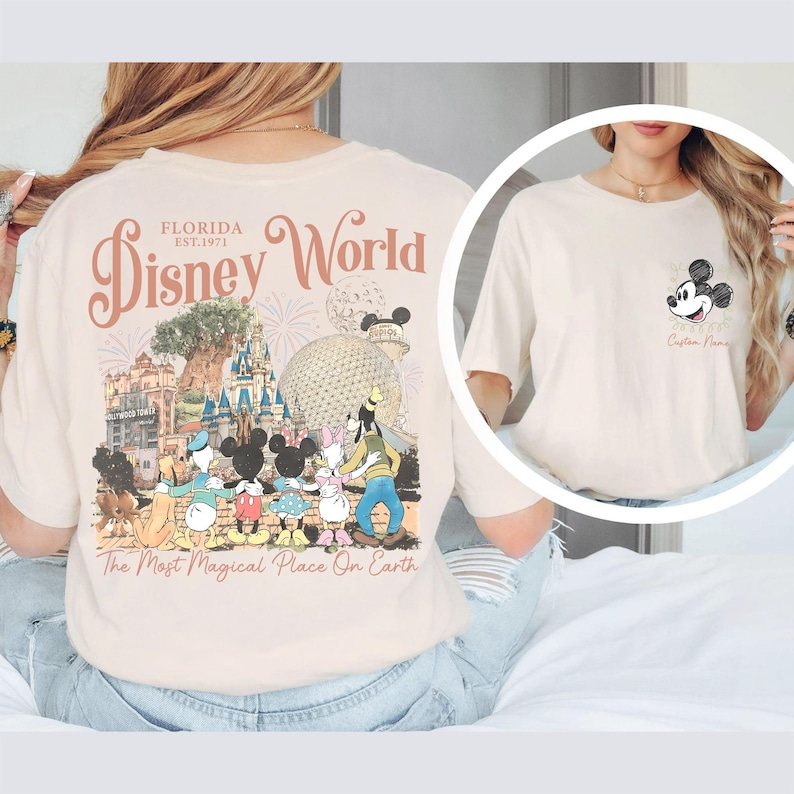 Custom Retro Walt Disney World 2 Sides Shirt, Custom Name Disney 2026 Shirt, Mickey And Friends Shirt, Personalized Disney Matching Tee image 1