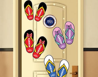 Imán de chanclas de crucero Disney personalizado, imán para puerta de crucero con nombre familiar, decoración de puerta Disney Magic 2026, imán de sandalia con lazo de Minnie