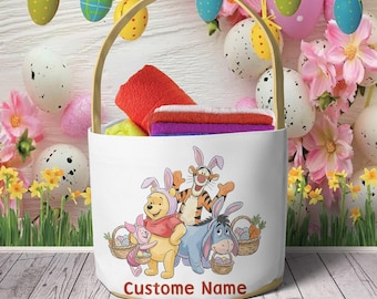 Personalized Winnie The Pooh Disney Easter Basket, Bunny Easter Egg Hunt Basket, WDW Disneyland Family Easter Trip 2026, Pooh Bear Basket