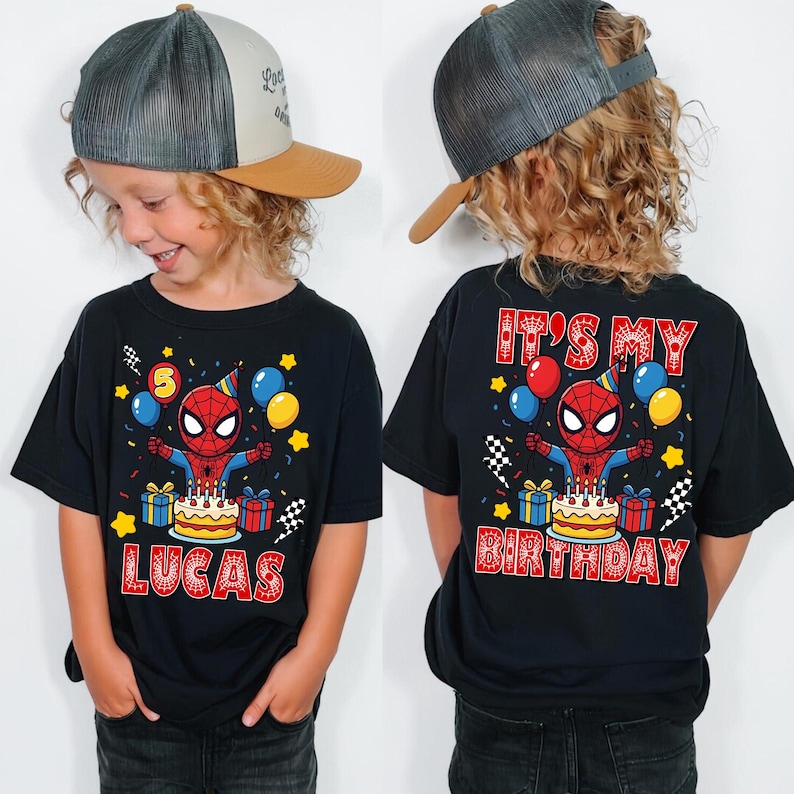 Camiseta vintage personalizada de Spiderman para cumpleaños de niño, camiseta de Disney Marvel Avengers, camiseta de Spiderman de Marvel, viaje de cumpleaños de Disney 2026, camiseta de Spiderman imagen 5