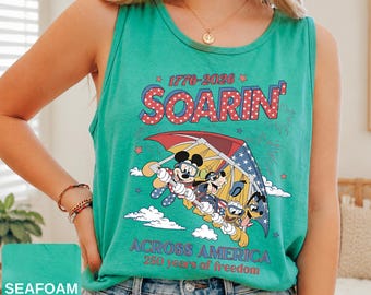 Comfort Color Retro Soarin Across America Mickey and Friends Tank Top, USA 250th Anniversary Tank Top 2026, Epcot Center Tank Top Tee
