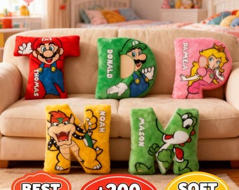 Personalized Mario Pillow, Custom Gaming Characters Pillow, Kids Alphabet Pillow, Personalized Mario And Friends Pillow, Birthday Gift