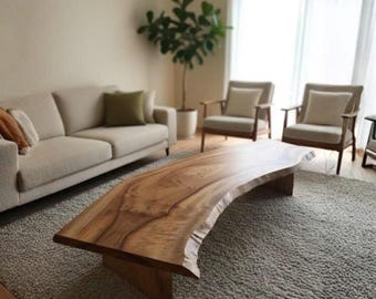 Live Edge Wooden Coffee Table Natural Solid Wood Rustic Home Decor Gift for Living Room