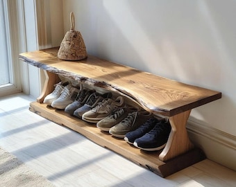 Banco de zapatos de madera Banco de almacenamiento de madera maciza hecho a mano
