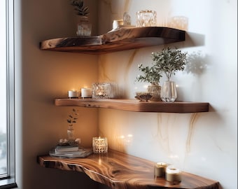 Estante flotante de borde natural hecho a mano: madera de tamarindo, decoración rústica