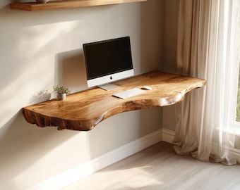 Escritorio flotante de pared con borde natural