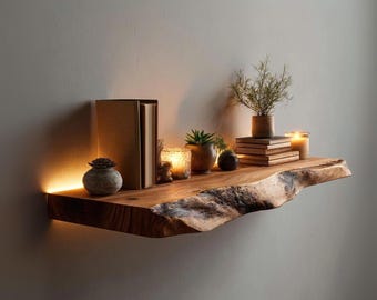 Estante flotante Monkey Pod hecho a mano: decoración rústica con bordes vivos