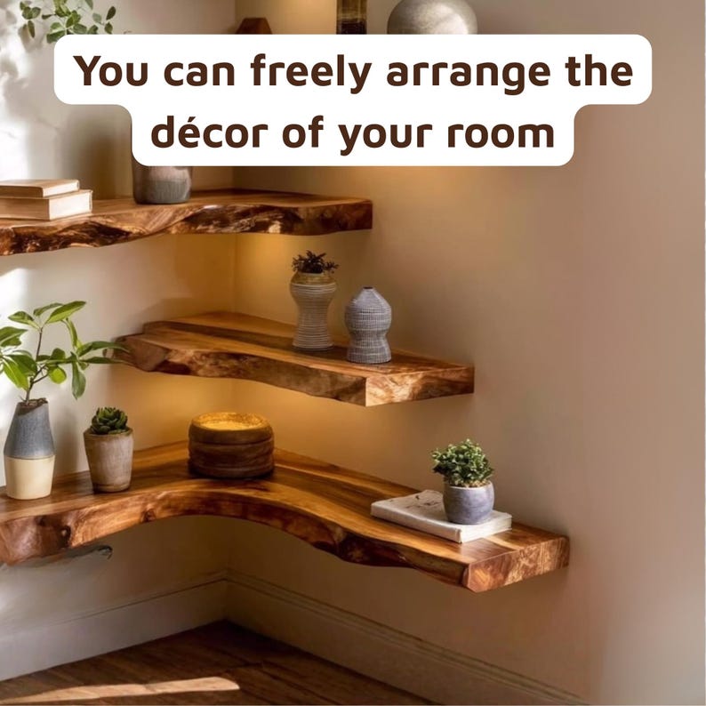 Handcrafted Live Edge Corner Wall Shelf, Rustic Wood Floating Shelf for ...