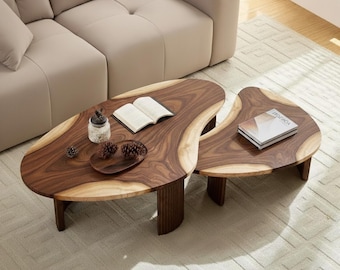 Mesas de centro nido de borde natural hechas a mano