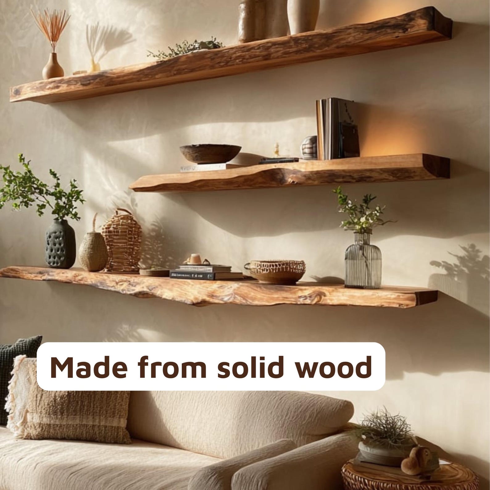Long Rustic Live Edge Floating Shelf Solid Wood Wall Shelvé - Etsy