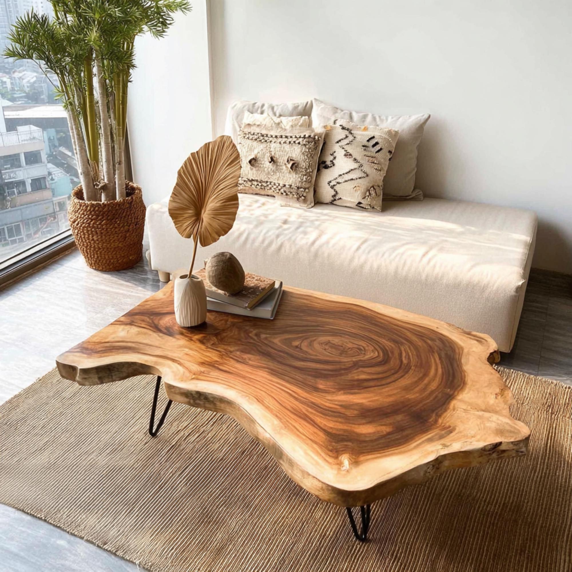 Live Edge Coffee Table, Rustic Solid Wood Table for Natural Farmhouse ...