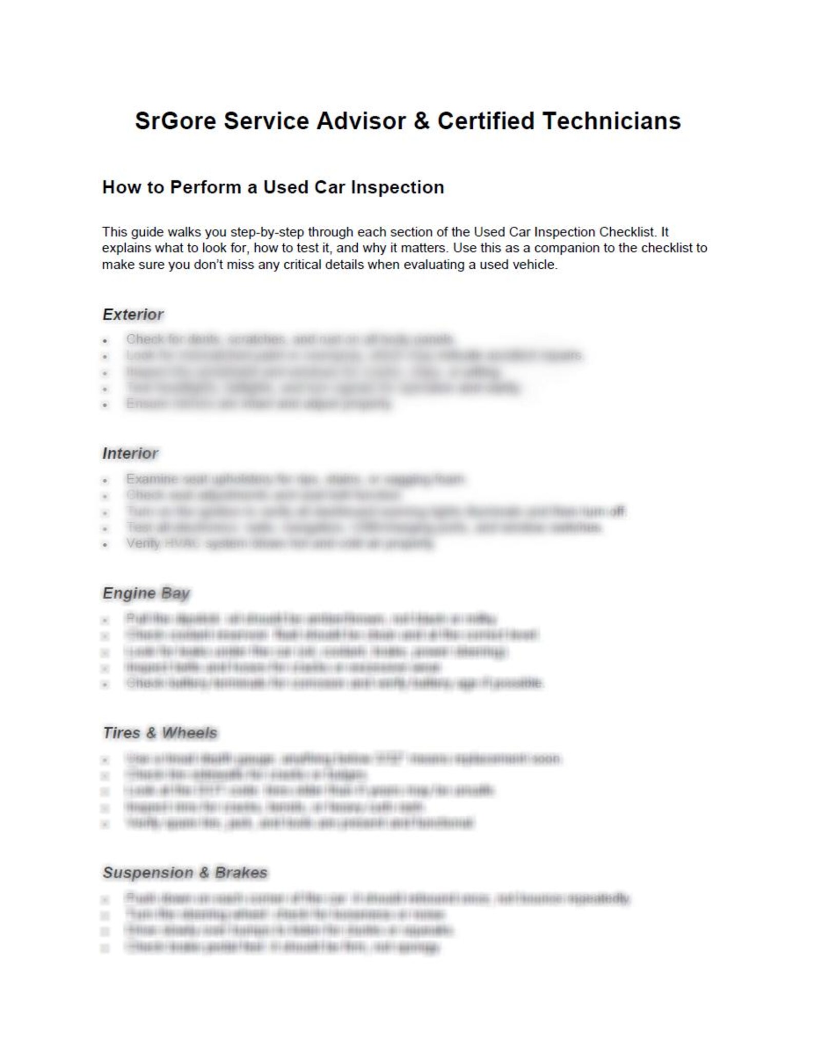 Car Inspection Checklist: Used Vehicle Buyer's Guide (printable Pdfs ...
