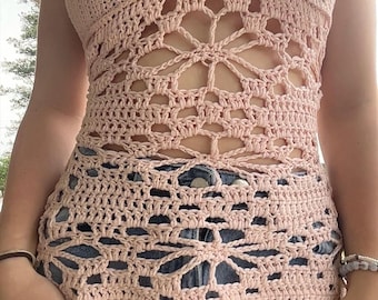 Floral Lace Summer Crochet Halter Top