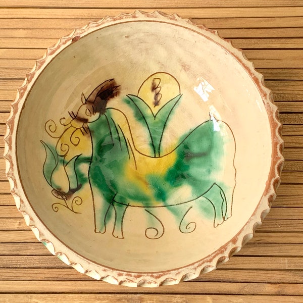 Ukrainian/Romanian Glazed Ceramic Bowl- Folk Art -Hutsul? Hucul?