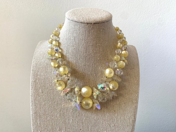 Vintage Crystal and Faux Pearl Necklace. Costume … - image 1