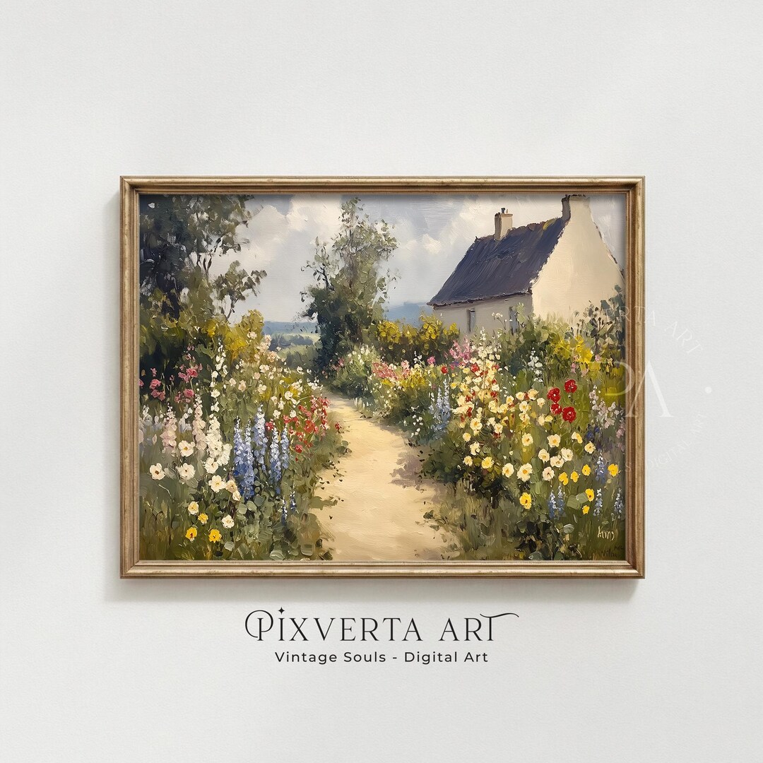 Cottage Garden Wall Art Printable, Spring Landscape Painting, Vintage ...