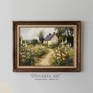 Cottage Garden Wall Art Printable, Spring Landscape Painting, Vintage ...