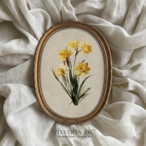 Arte floral de nacimiento de marzo, decoración floral de narcisos para la habitación del bebé, lámina botánica de primavera para imprimir (descarga digital).