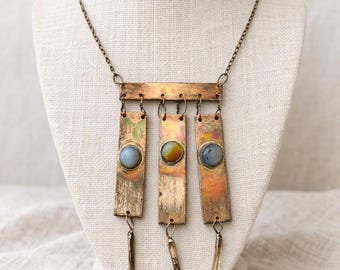 Brutalist Sterling Silver Necklace 29g – Artisan Modernist Pendant with Agate