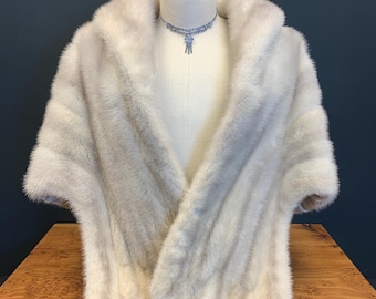 Vintage Mink Fur Stole Ivory Bridal Wrap Wedding Shawl Shukert KC with Pockets