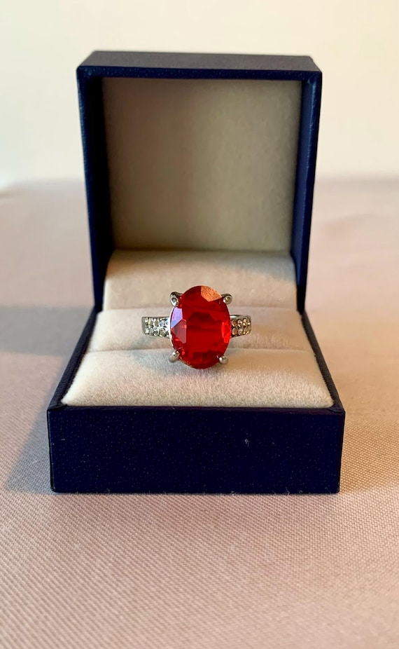 Sterling Silver Lab-Created Ruby Ring – Size 6, O… - image 1