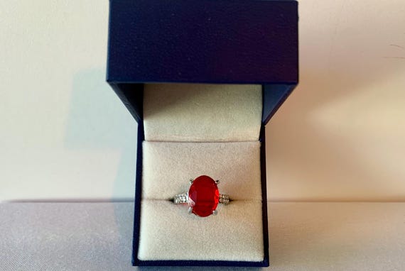 Sterling Silver Lab-Created Ruby Ring – Size 6, O… - image 2