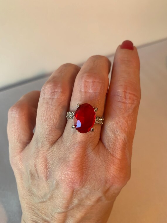 Sterling Silver Lab-Created Ruby Ring – Size 6, O… - image 3