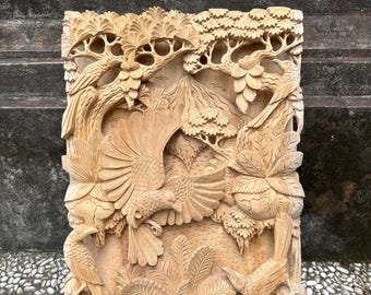 ヴィンテージ彫刻木製3Dレリーフウォールアート花鳥 - Etsy 日本
