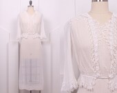 Vintage 1910 39 s Edwardian White Cotton Gauze Lace Lawn Skirt Set 10 39 s Sheer Broomstick Pleated Set Size S M