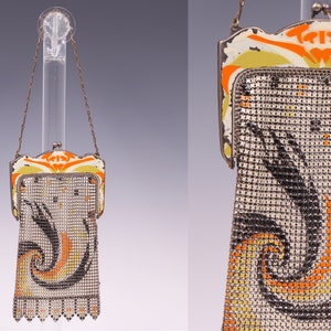 Vintage 1920's Whiting & Davis Orange Swirl Handbag 20's Designer Deco Mesh Purse image 1