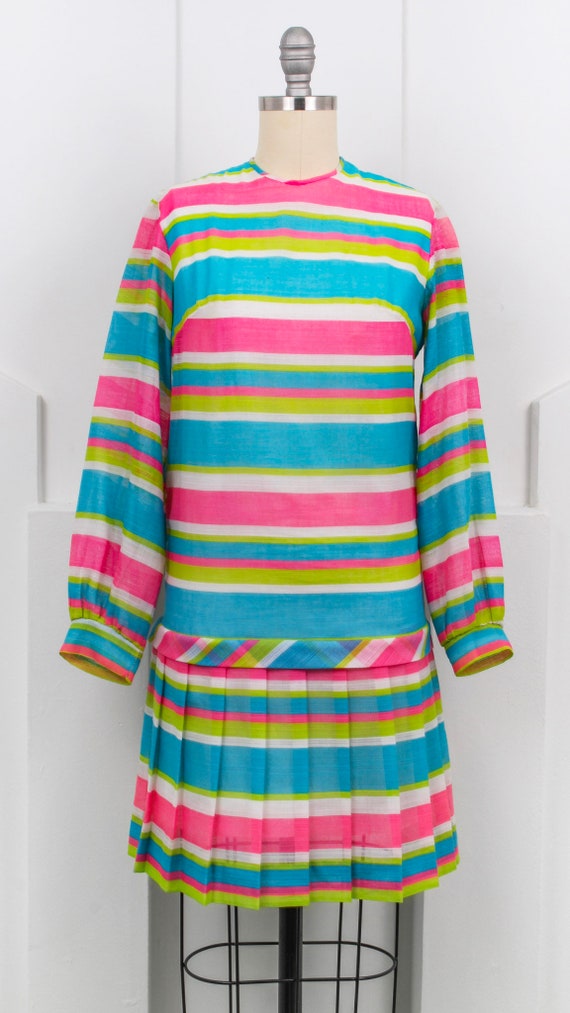 Vintage 1960's Stripe Mini Dress • Bright Pastel … - image 2