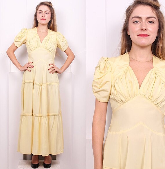 Vintage 1930's Butter Yellow Tiered Dress • 30's Puff… - Gem