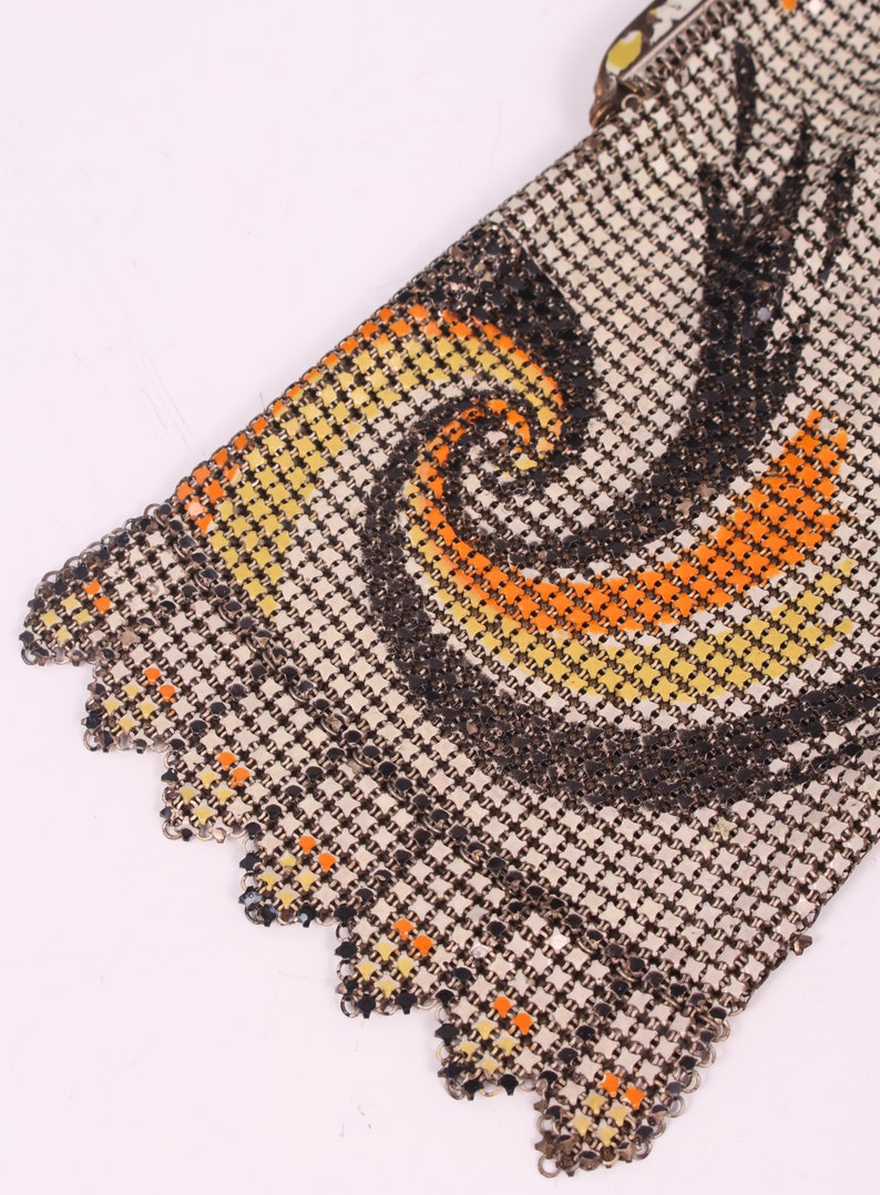 Vintage 1920's Whiting & Davis Orange Swirl Handbag 20's Designer Deco Mesh Purse image 3