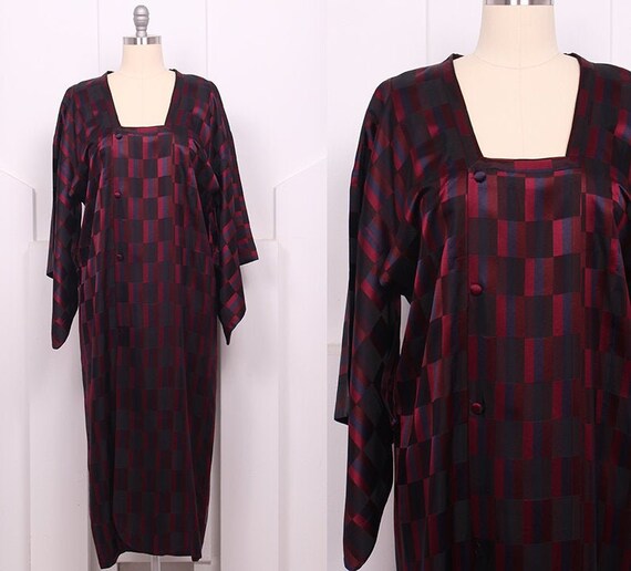 Vintage 1960's Japanese Maroon Geometric Michiyuk… - image 1