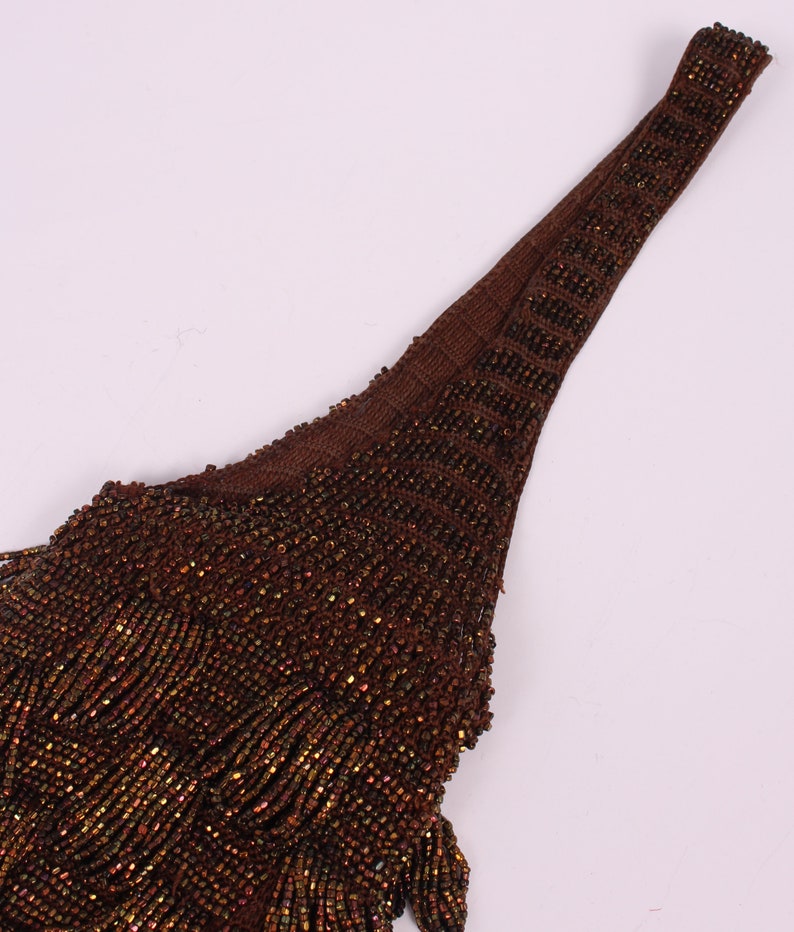 Vintage 1910's Victorian Chocolate Crochet Handbag 10's Brown Beaded Purse image 3