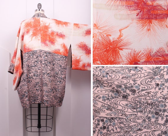 Vintage Floral Pond Short Haori Kimono •  Pink an… - image 5