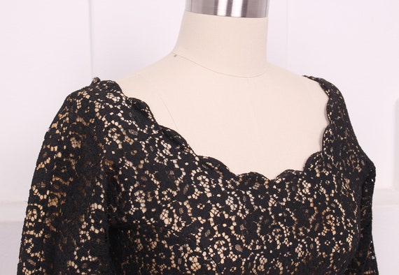 Vintage 1950's Black Lace Cocktail Dress • 50's B… - image 6