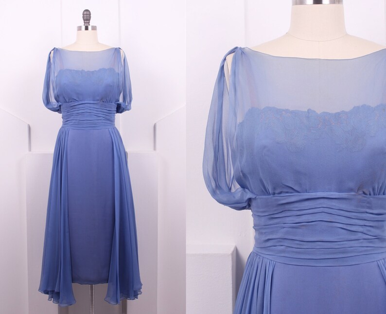 RESERVED for Mackenzie: Vintage 1960's Travilla Periwinkle Silk Cocktail Dress S/M 