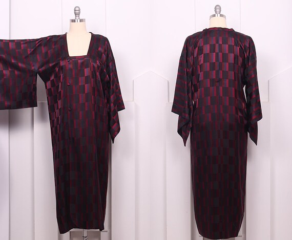 Vintage 1960's Japanese Maroon Geometric Michiyuk… - image 3