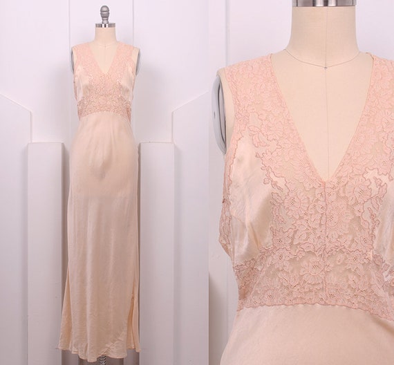 Vintage 1930's Ballet Pink Silk & Lace Slip • 30's