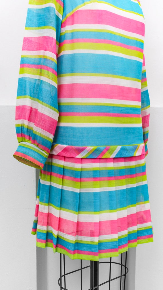 Vintage 1960's Stripe Mini Dress • Bright Pastel … - image 4