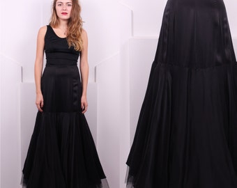 Vintage 1990's Morgane Le Fay Silk Broom Skirt • 90's Designer Black Silk Full Length Skirt • Size S