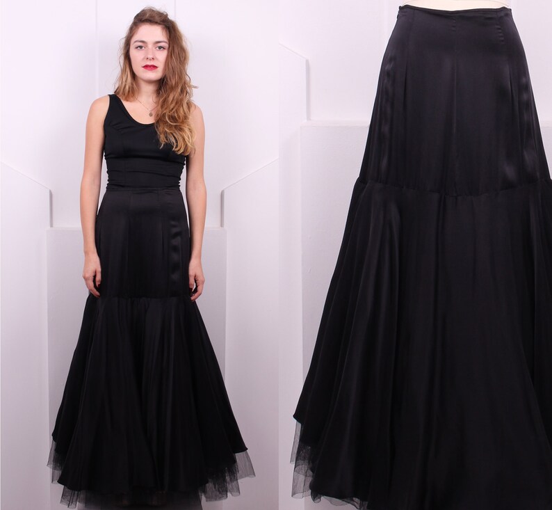 Vintage 1990's Le Fay Silk Broom Skirt 90's Designer Black Silk